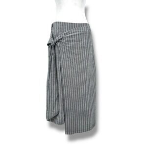 Free People Cotton Blend Pinstripe Wrap Midi Skirt 10 Boho Minimalist Coastal
